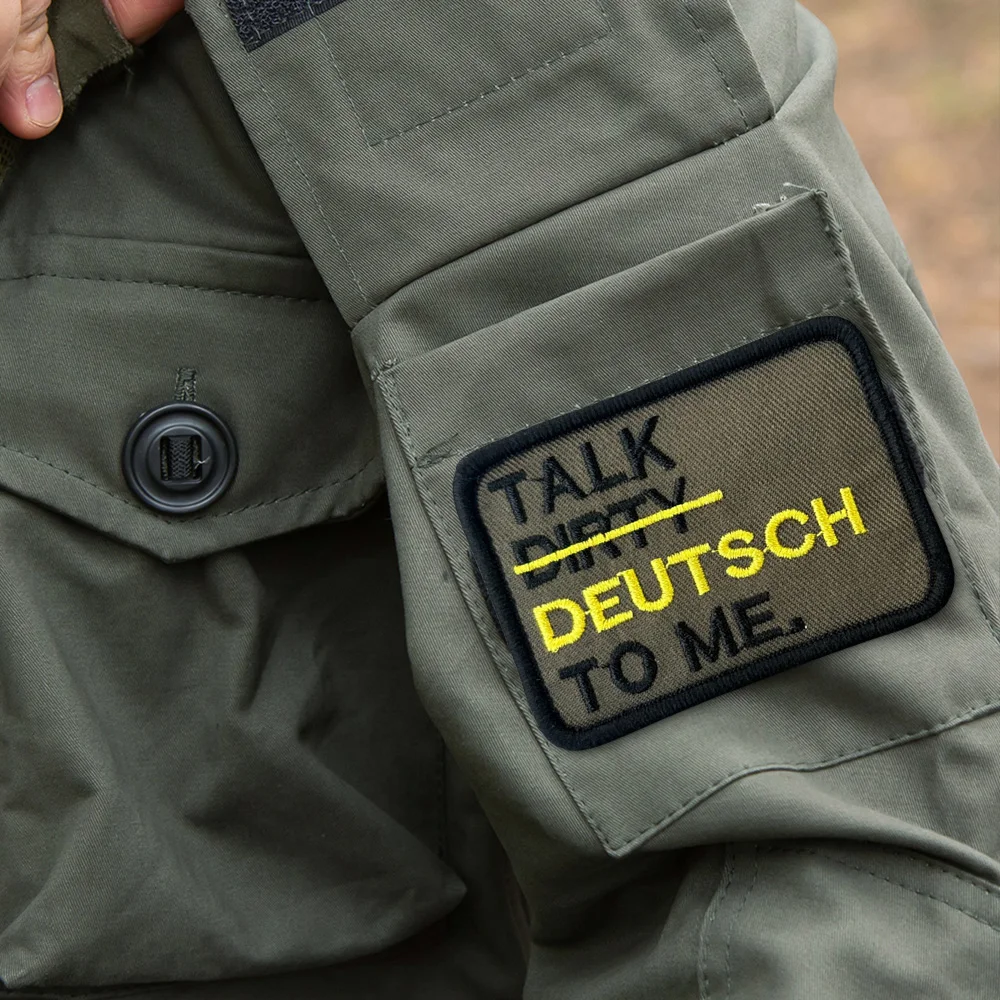 Parche táctico Talk Dirty German to Me Morale, divertido bordado, gancho, cierre adhesivo, insignia para mochila, gorra Molle, pantalones vaqueros - imagen 4
