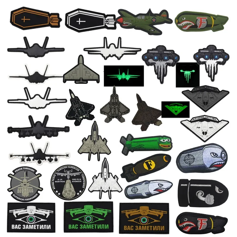 Accesorios para bolsa al aire libre, Dron de combate ruso, avión de combate, tiburón volador, helicóptero, insignia de moral, parche luminoso de PVC para mochila - imagen 2