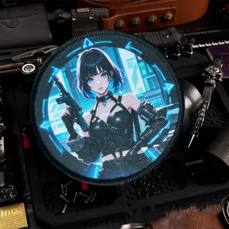 Parches tácticos de locomotora de Chica de Anime, parches de impresión con gancho y bucle, insignia de moral, brazalete militar, pegatinas para mochila - imagen 4