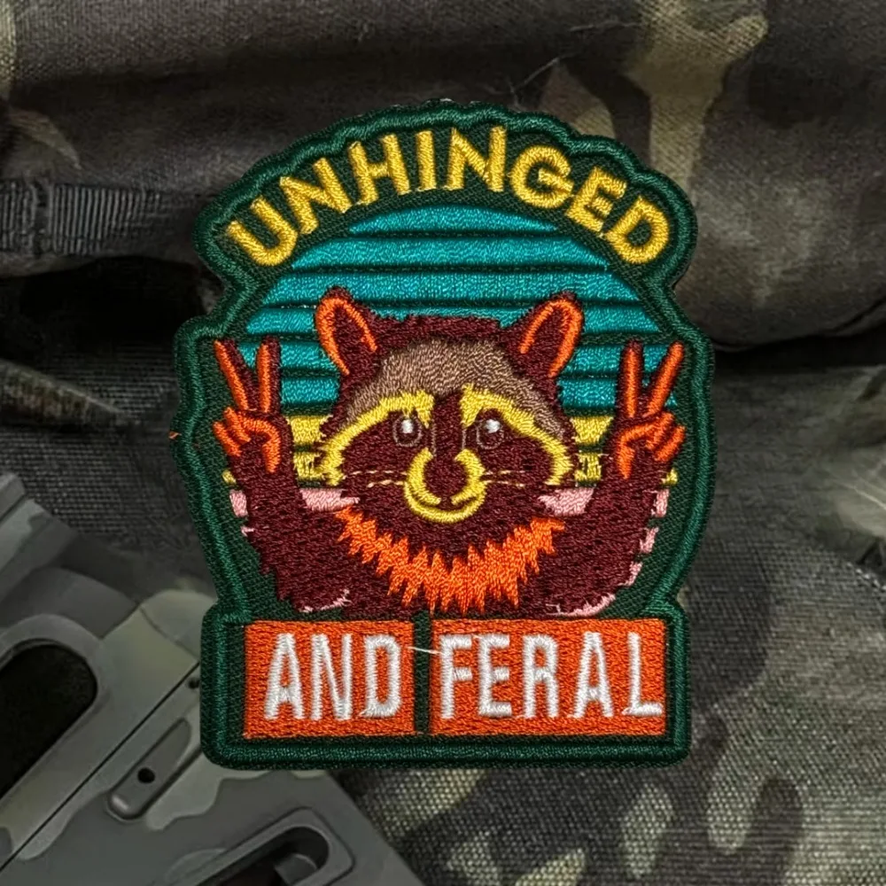 Parches de gancho y bucle bordados de mapache desenganchado y Feral para ropa insignia de moral táctica mochila sombrero pegatinas - imagen 4