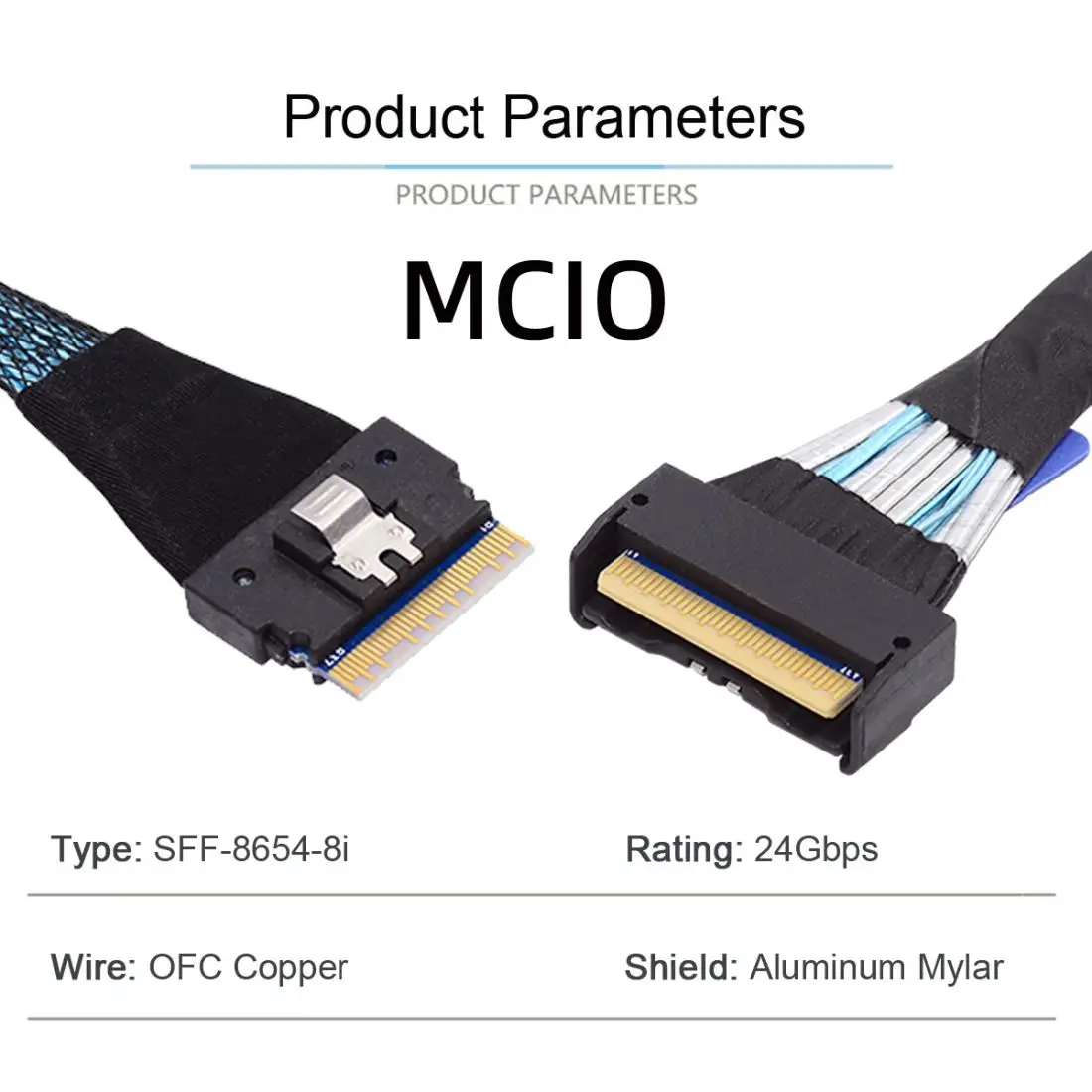 Cable de conexión CY SAS PCI-E 5,0 MCIO SFF-8654 8i 74Pin a SFF-8654 SAS 4,0 para servidor, 50cm - imagen 5