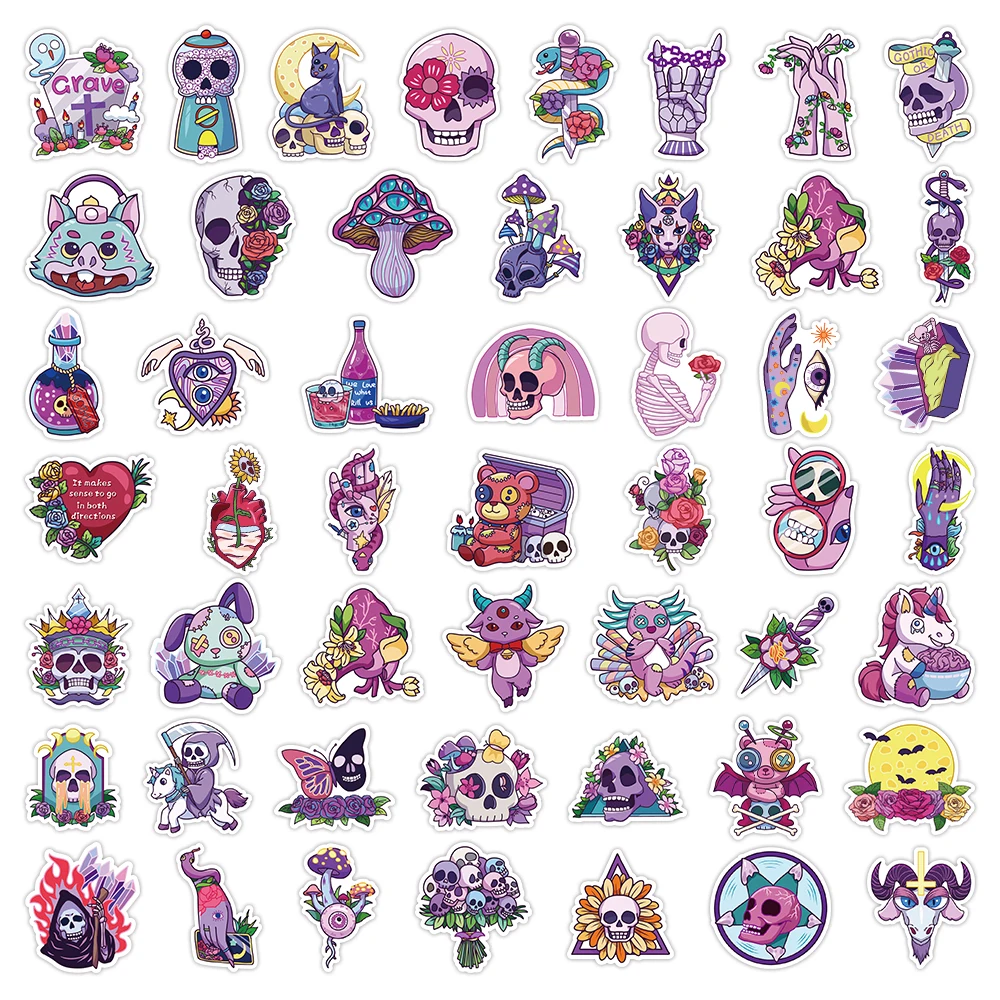 Pegatinas de Horror artístico para niños, pegatinas de Halloween de 50/100 piezas, bonitas, góticas, para ordenador portátil, teléfono, álbum de recortes, calaveras de dibujos animados, juguete de regalo - imagen 5