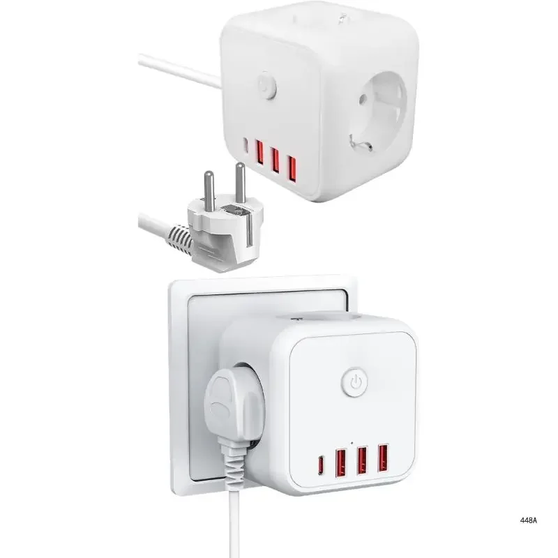 Regleta de pared triple enchufes USB cargador tipo C – Todo en uno - imagen 5