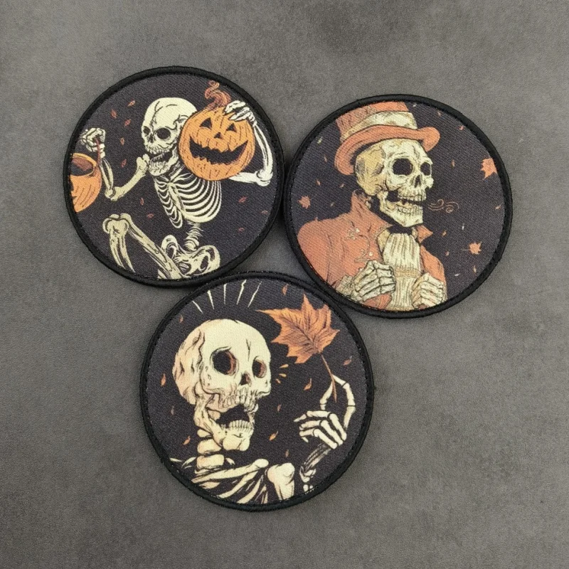 Accesorios para bolsas al aire libre, insignias estampadas de Halloween, calaveras bordadas de noche de calabaza, decoración personalizada, parches de gancho para mochila - imagen 5