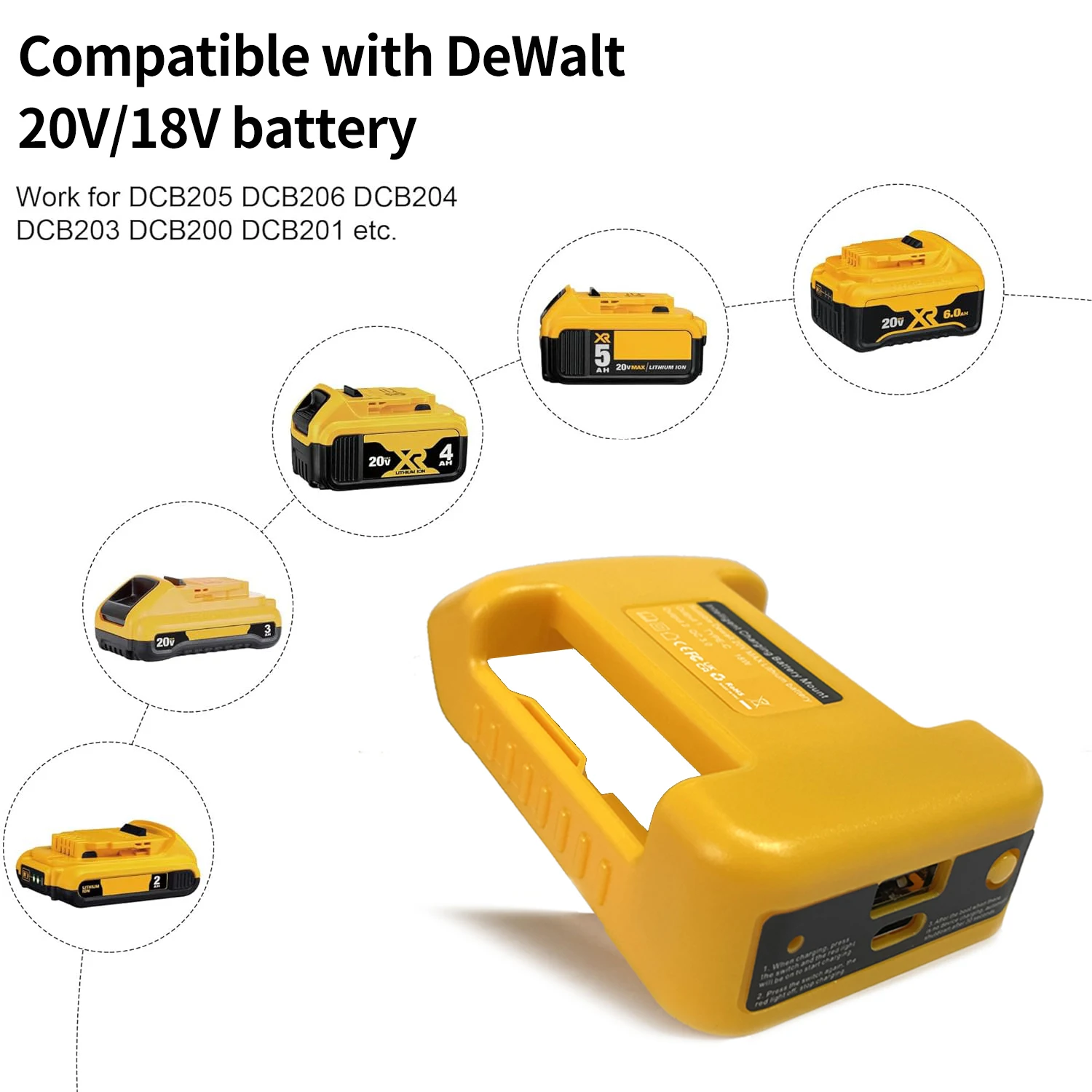 Estante de carga rápida para batería lithitum Makita de 18V y 14,4 V, adaptador portátil con puerto USB de 5V y puerto tipo C de 18W, carga rápida, 1 ud. - imagen 4