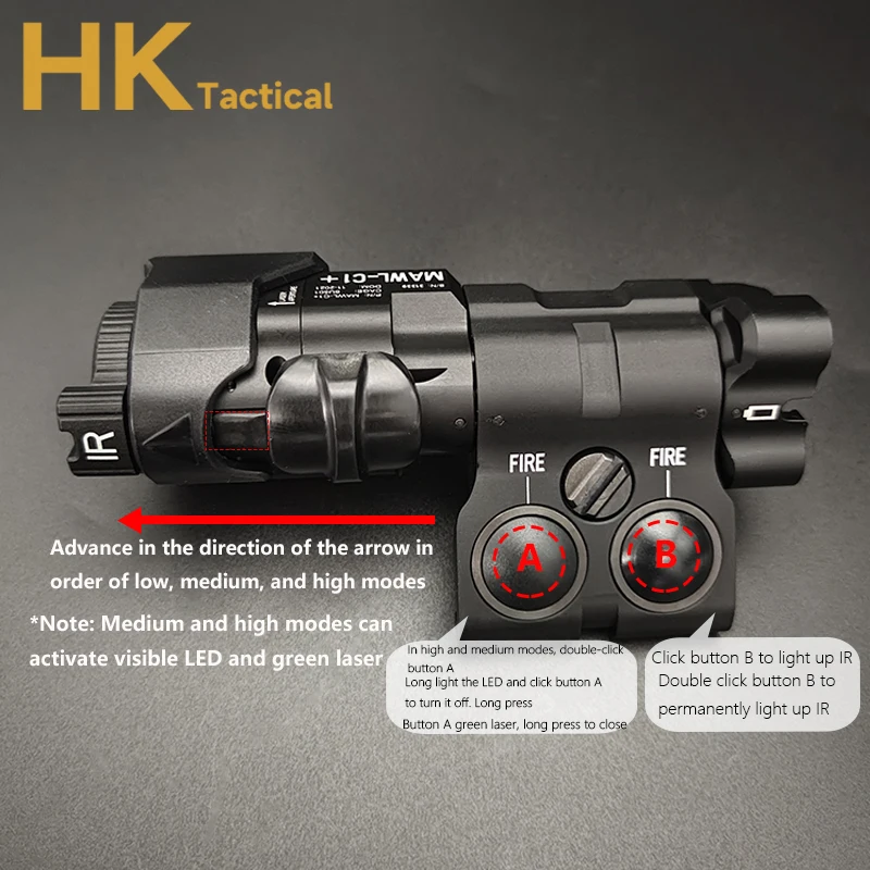 MAWL-C1 láser táctico Airsoft Metal CNC, iluminación LED mejorada con puntería verde MAWL, luces para armas de caza, IR - imagen 3