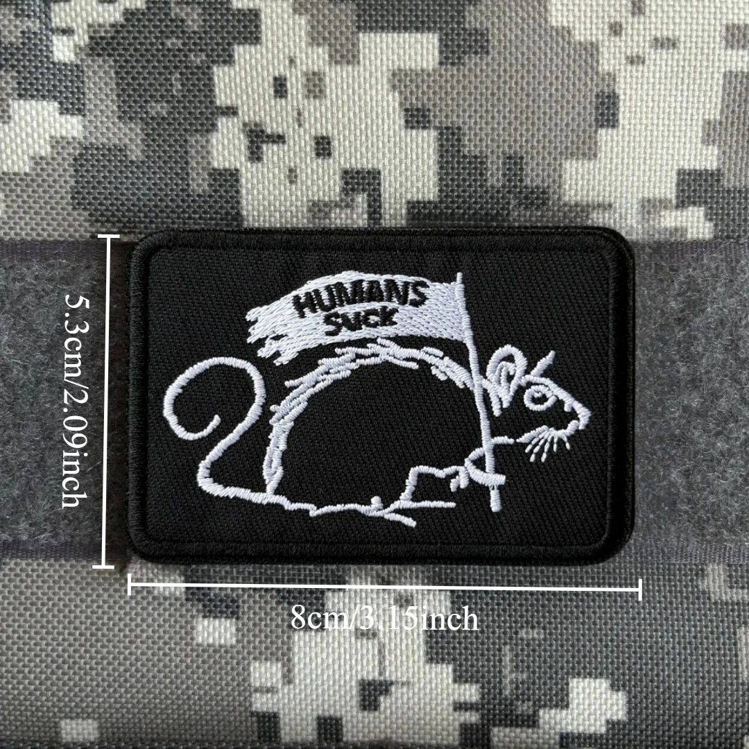 Parche de succión para humanos, insignia de moral táctica, parches de gancho y bucle bordados de ratón para ropa, mochila, pegatina decorativa militar - imagen 2
