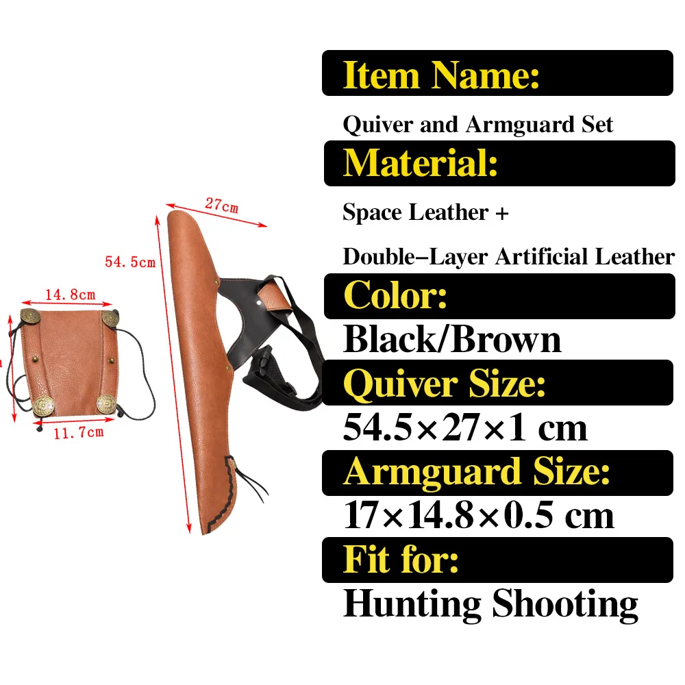 Juego de protector de brazo de aljaba de tiro con arco de PU, arco tradicional compuesto recurvo, arco de mano izquierda/derecha, tiro, objetivo de caza, bolsa de flecha, protector de brazo - imagen 2