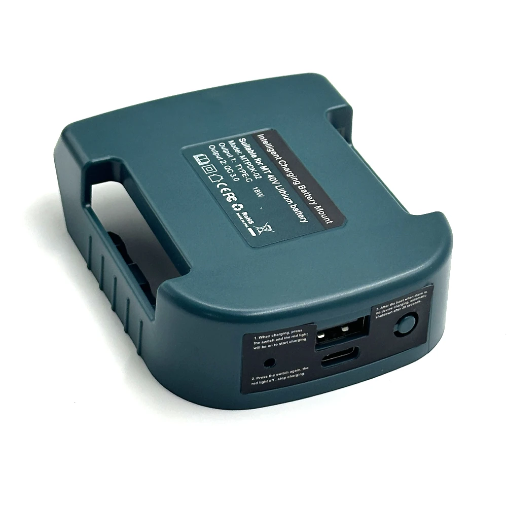 Adaptador de cargador USB para batería de iones de litio Makita/Ryobi/Greenworks, 40V, puerto tipo C, soporte para estante de almacenamiento de batería - imagen 2