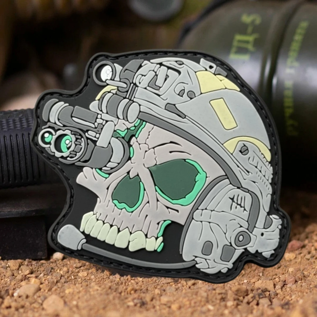 Insignia de moral táctica de calavera de cazador, parche de PVC para ropa, parches militares con gancho y bucle, pegatina para mochila, apliques para brazalete - imagen 3