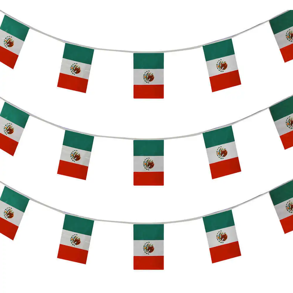FLAGLINK 24 unids/set banderines de México 20x30cm 14x21cm fanín México cuerda mexicana Banner banderines Festival fiesta vacaciones