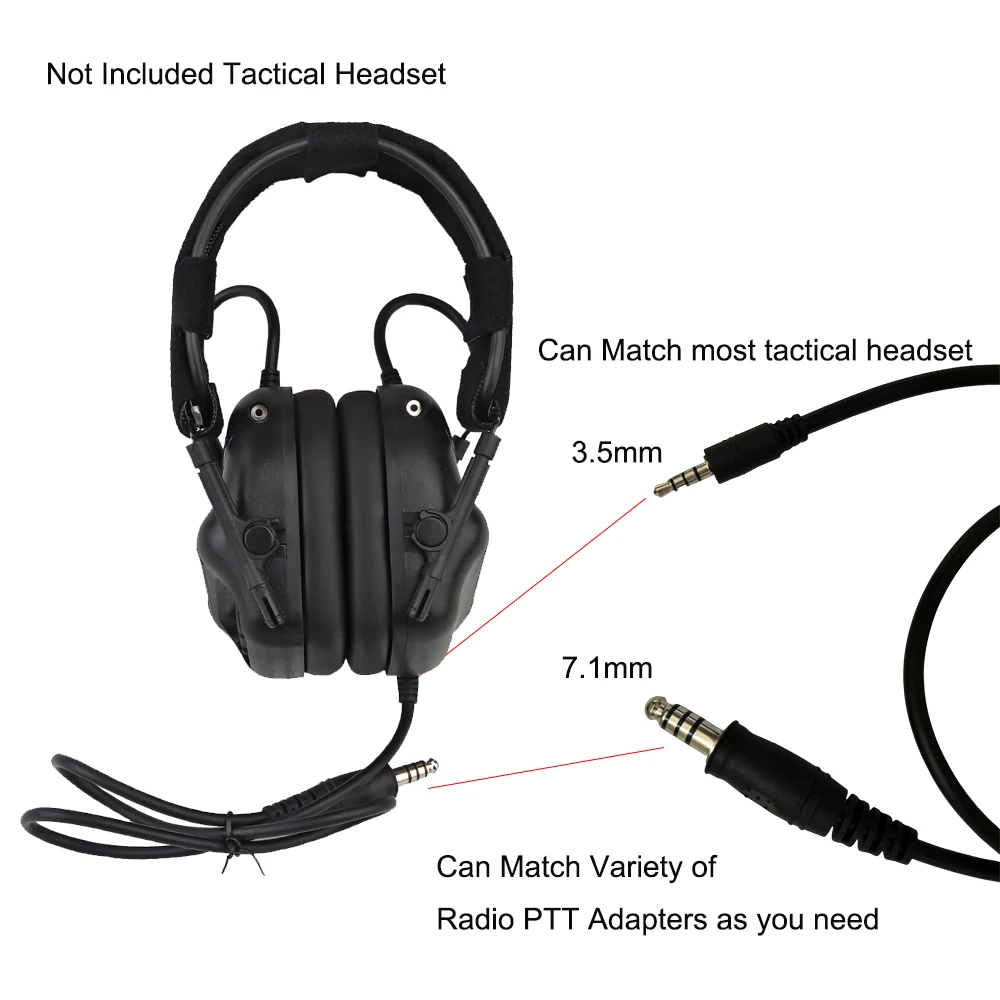 Cable U174 de 3,5mm/7,1mm, accesorios para auriculares deportivos para adaptador U94 PCI PTT Walkie Talkie Motorola Kenwood BAOFENG Radio Gear - imagen 2