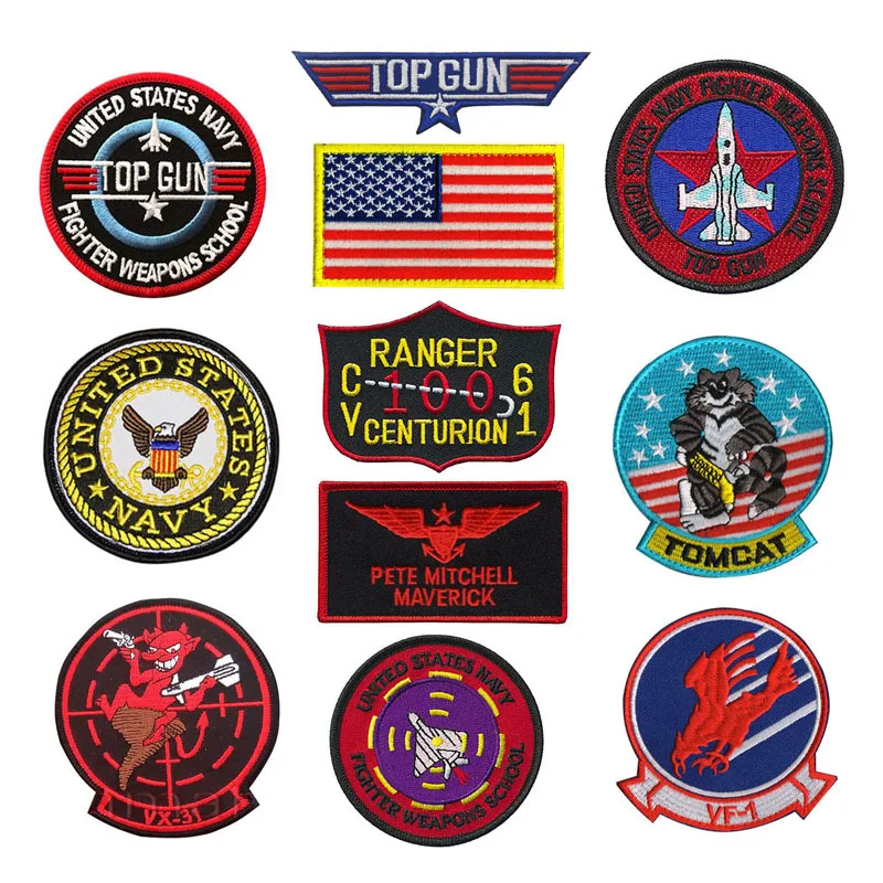 Detalle del parche bordado y reflectante Top Gun