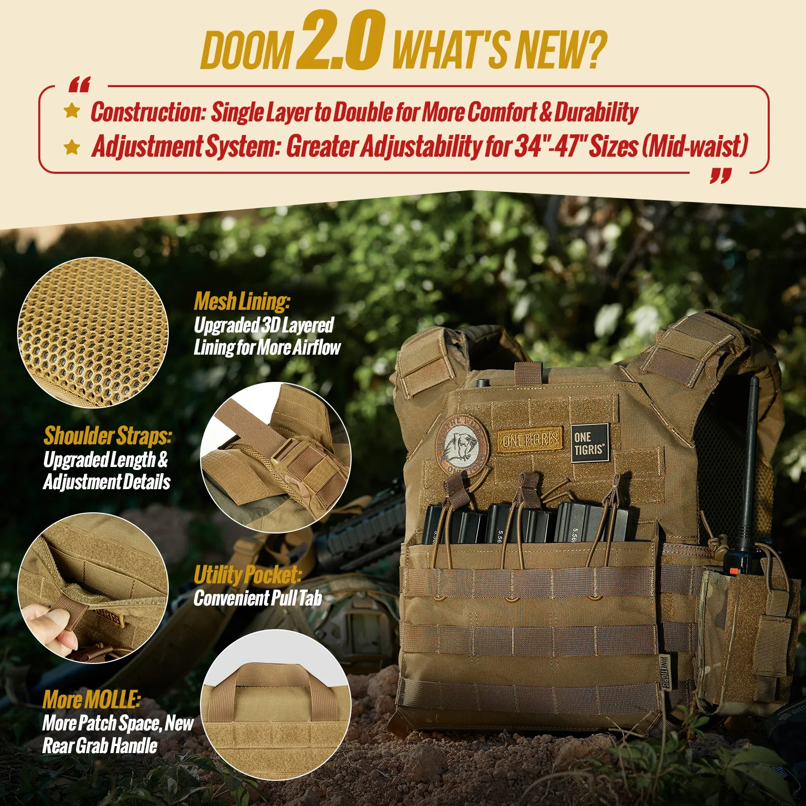 Chaleco táctico ONETIGRIS MOLLE con bolsa para cargadores - imagen 4
