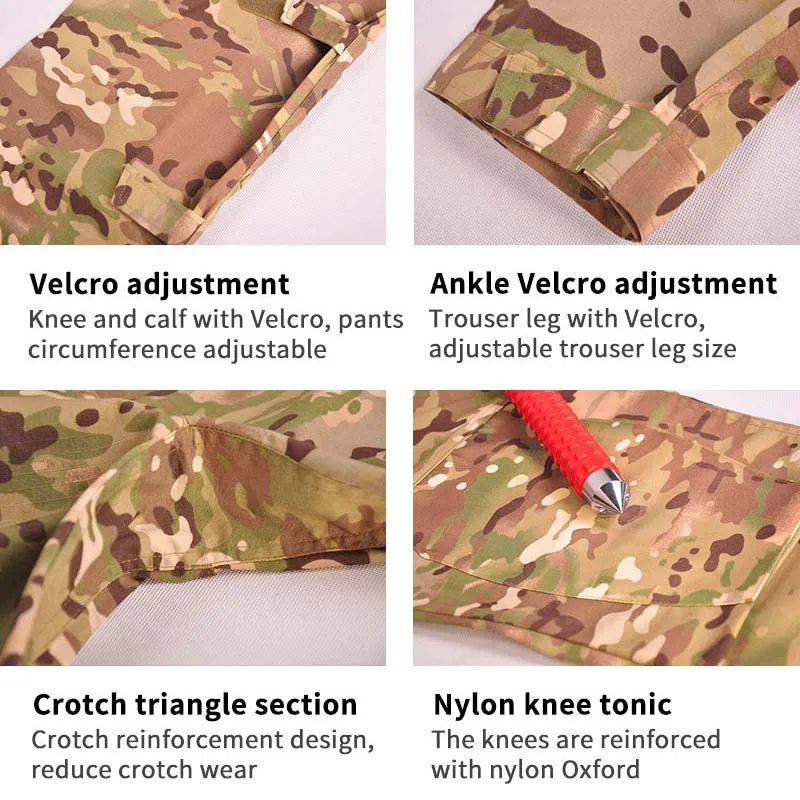Trajes, ropa de caza táctica, pantalones de trabajo de camuflaje Cargo para hombres, uniforme de combate de Safari, conjunto de uniforme Airsoft, camisa - imagen 4