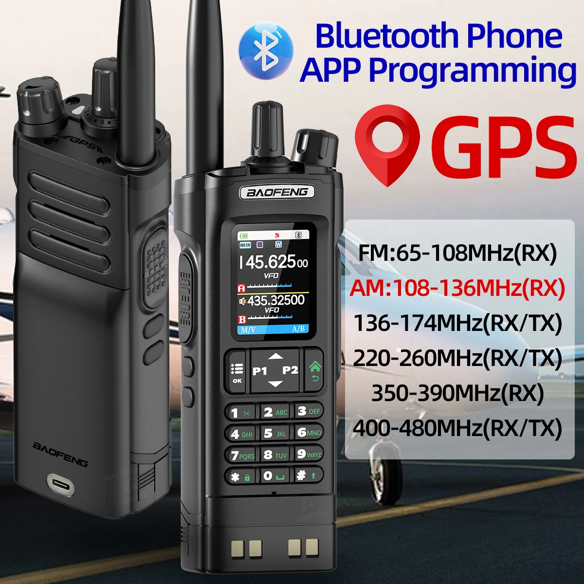 BAOFENG UV-32 GPS Walkie Talkie 10W Bluetooth teléfono aplicación programación multibanda AM 1000CH tipo C de largo alcance para UV-5R Ham Radio - imagen 4