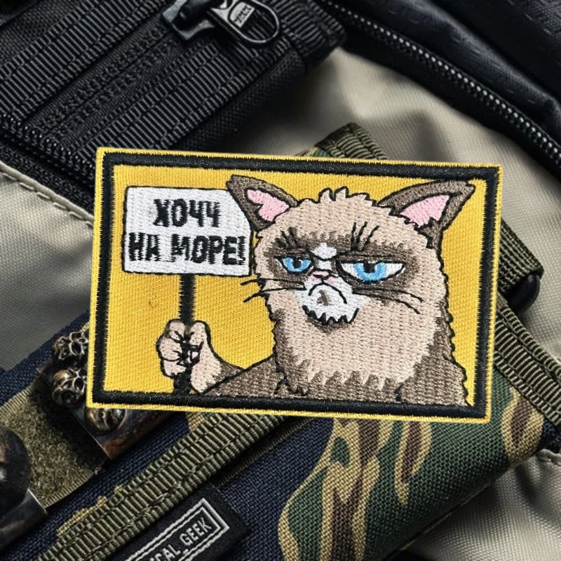 Parche bordado de gato Go To Beach, chaleco táctico, insignia de moral con gancho y bucle, pegatinas decorativas para mochila, parches para brazalete para ropa - imagen 5