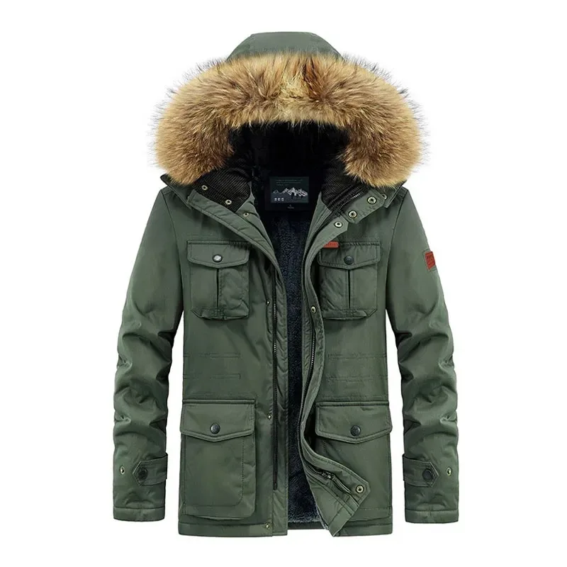 Chaqueta con capucha con múltiples bolsillos para hombre, abrigo grueso de terciopelo, Parkas cálidas informales con cremallera, tácticas militares, abrigo suelto de talla grande, 8XL, Invierno - imagen 5