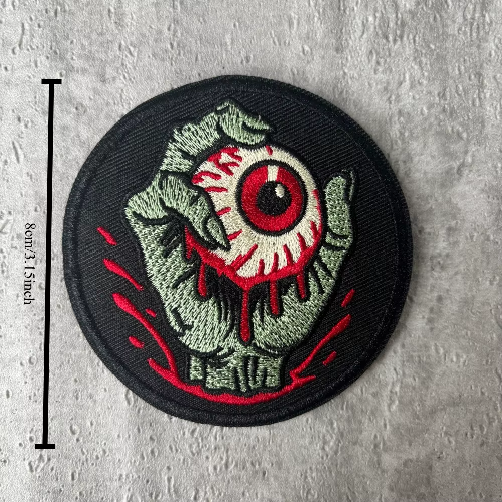 Parche bordado zombie mano y ojo – Terror gancho y bucle para ropa - imagen 2