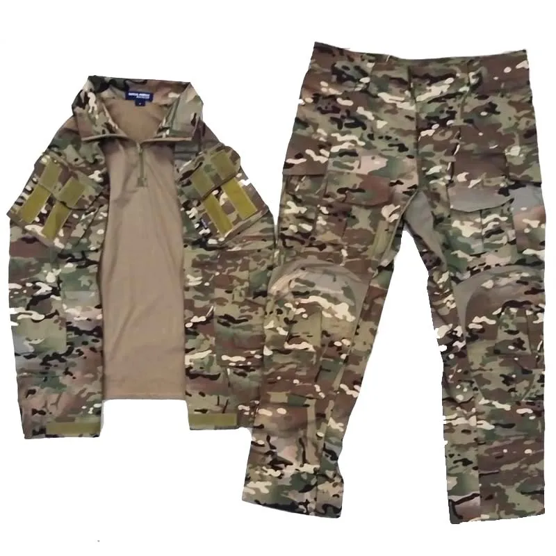 Trajes tácticos de 2 uds., uniforme de combate de camuflaje, pantalones Cargo de corte activo Ripstop, ropa de trabajo para hombres, conjuntos de senderismo y acampada resistentes al desgaste