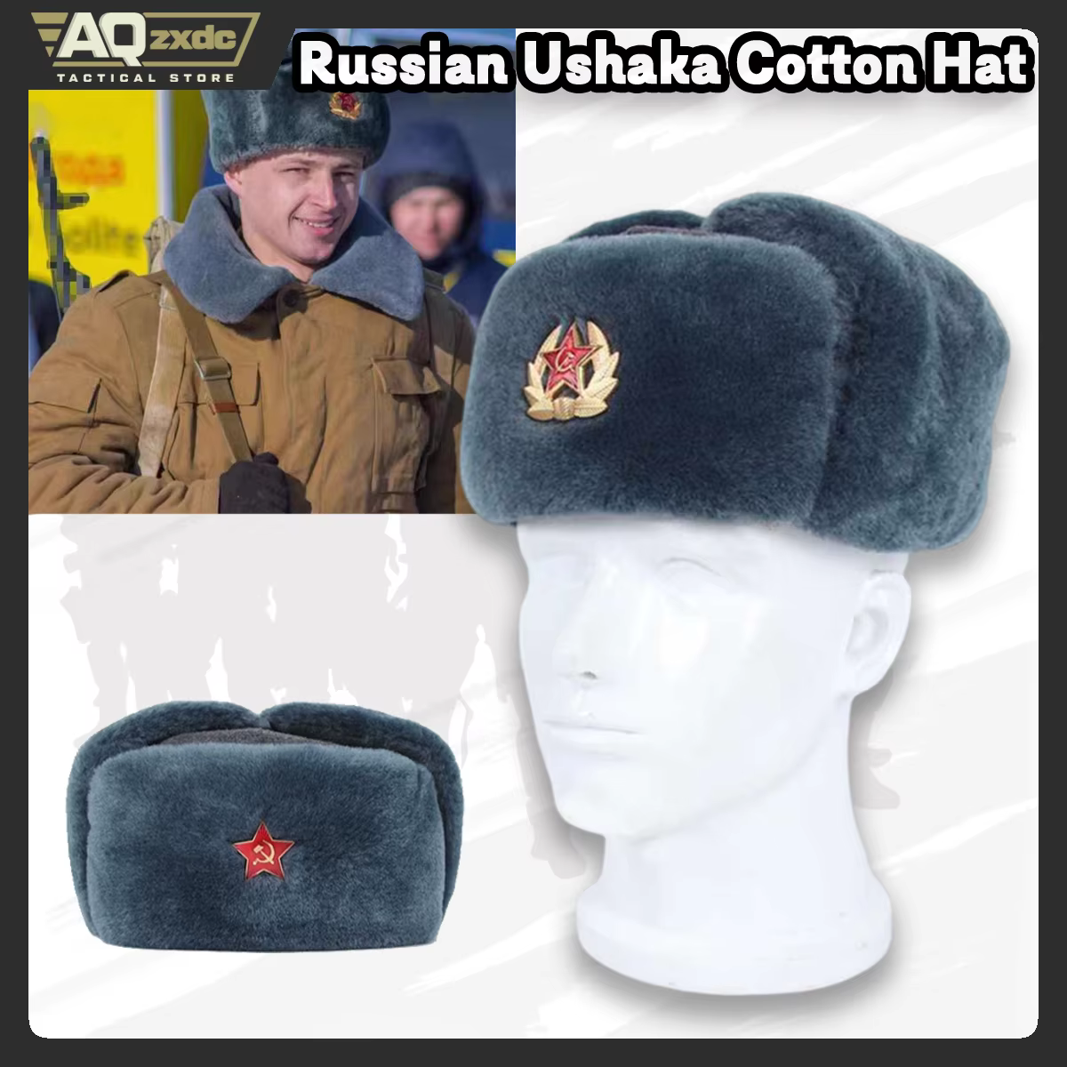 AQzxdc Sombrero Ushanka Algodón M69 Ejército Rojo Invierno Gris