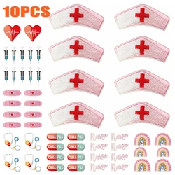 10 unids/lote, parches bordados de corazón de amor de dibujos animados para el día de enfermeras, parches para planchar DIY para ropa, sombreros DIY, insignias de costura uniformes
