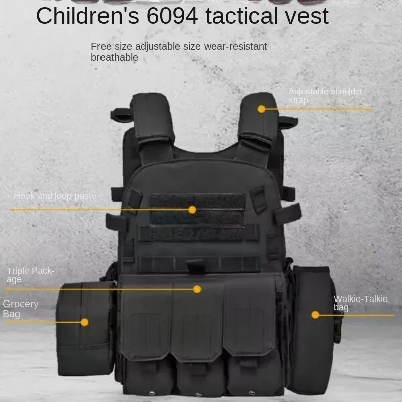 Chaleco táctico de nailon para niños, accesorio de Protección corporal para caza, bolsa de entrenamiento para acampar, 6094 - imagen 2