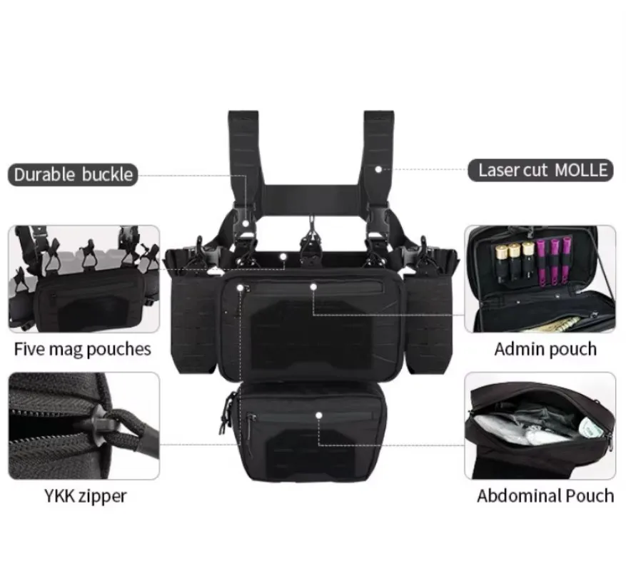 YAKEDA MC Camo Molle aparejo de pecho chasis de lucha cartel gancho bucle Airsoft revista bolsa placa táctica portador chaleco equipo - imagen 5