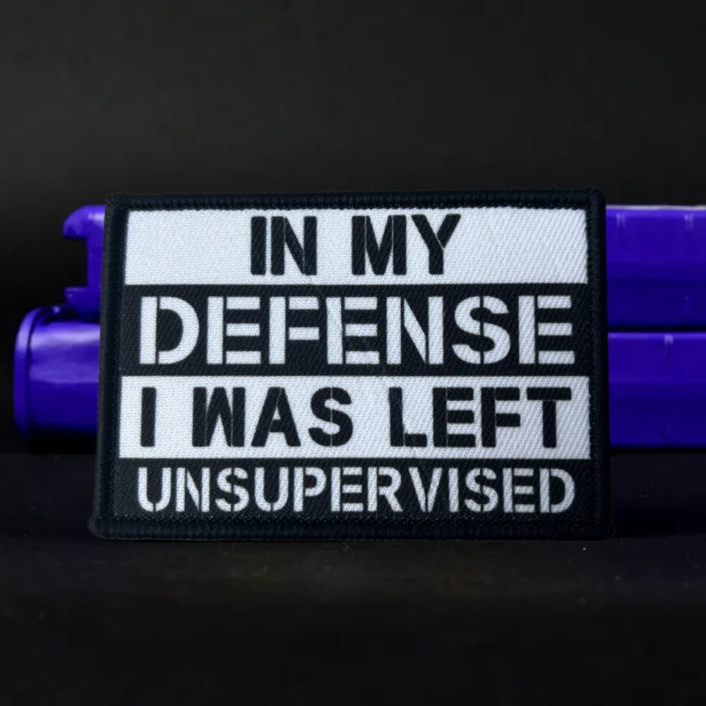 En mi defensa, estaba izquierda, parche Meme sin supervisión, estampado de Humor sarcástico, emblema de gancho y bucle, insignia de moral militar, pegatina para mochila - imagen 4