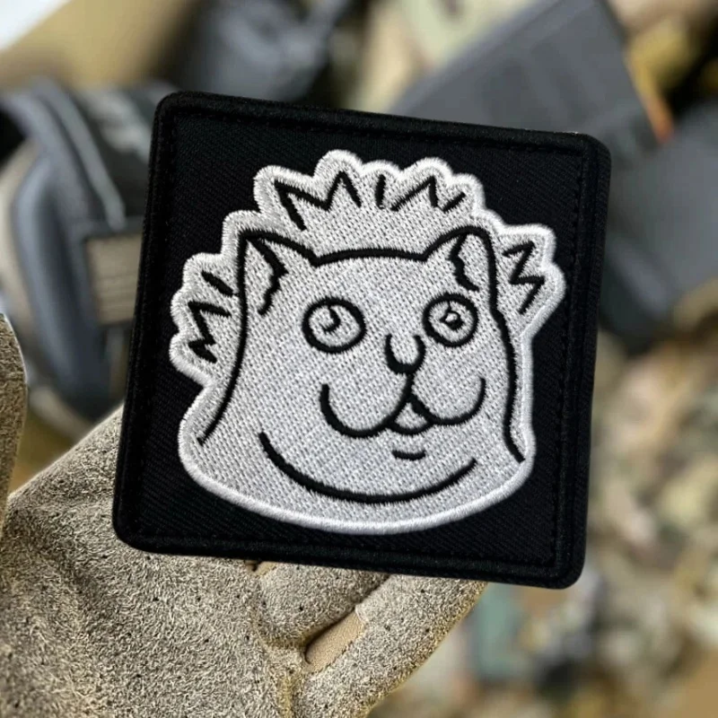 Parche bordado de gato divertido para ropa, parches tácticos con gancho y bucle, pegatinas para mochila - imagen 4