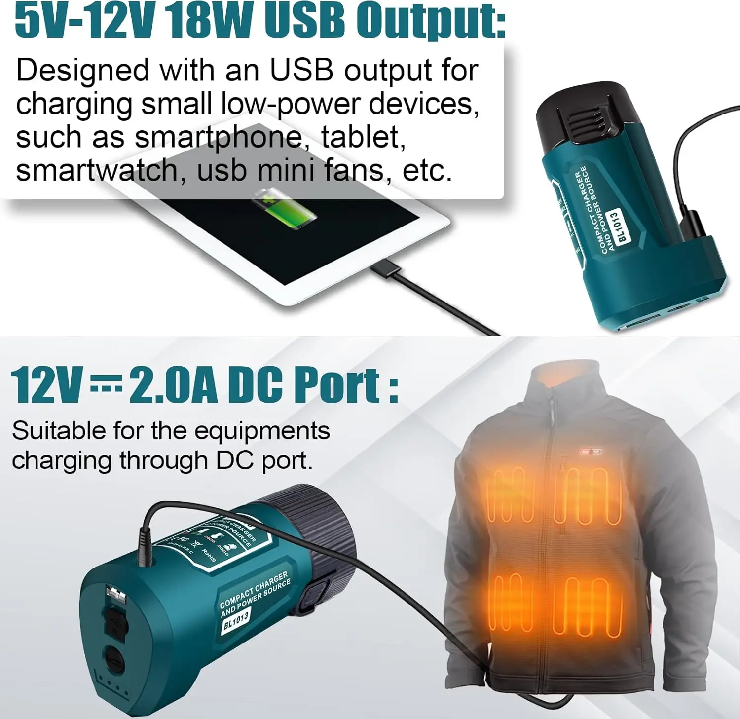 Makita Bosch Milwaukee adaptador cargador USB chaquetas calefactables - imagen 4