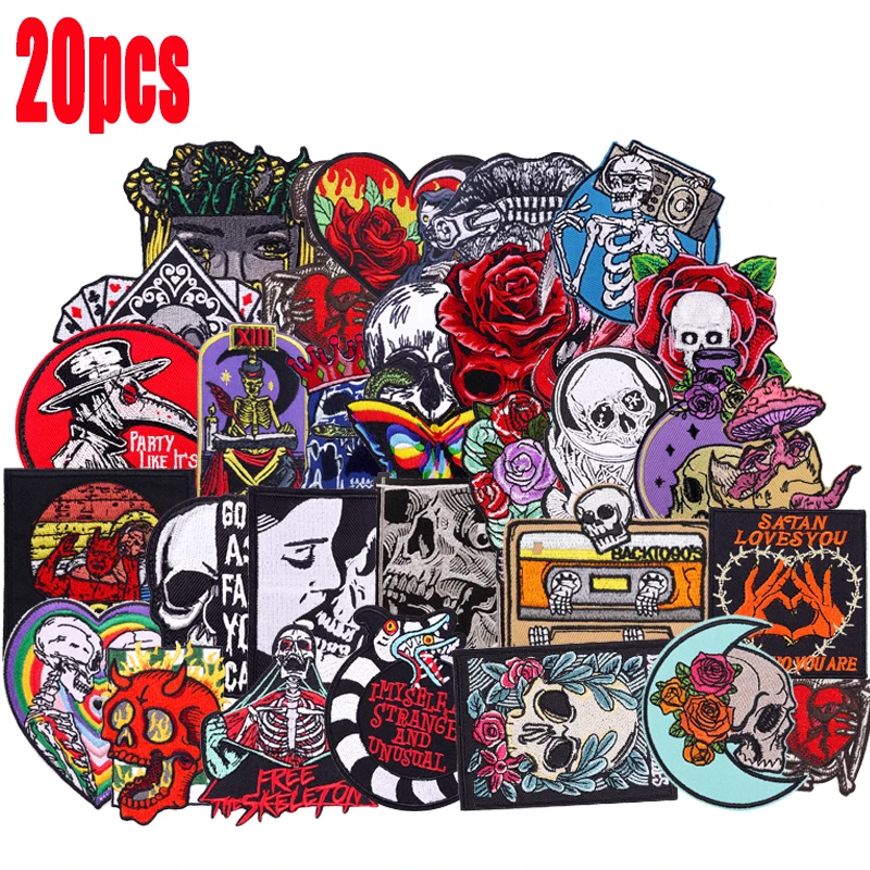 10/20/30/40/50 Uds. Parche bordado Punk al por mayor de alta calidad parches de calavera parches para planchar para ropa chaqueta apliques - imagen 4