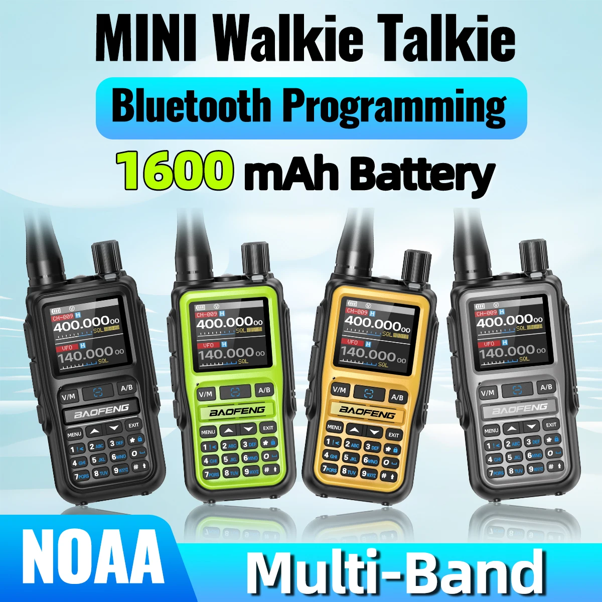 Baofeng UV 5R Mini Walkie Talkie Bluetooth frecuencia de programación doble banda PTT tipo C AM/FM Ham Radio bidireccional para senderismo caza