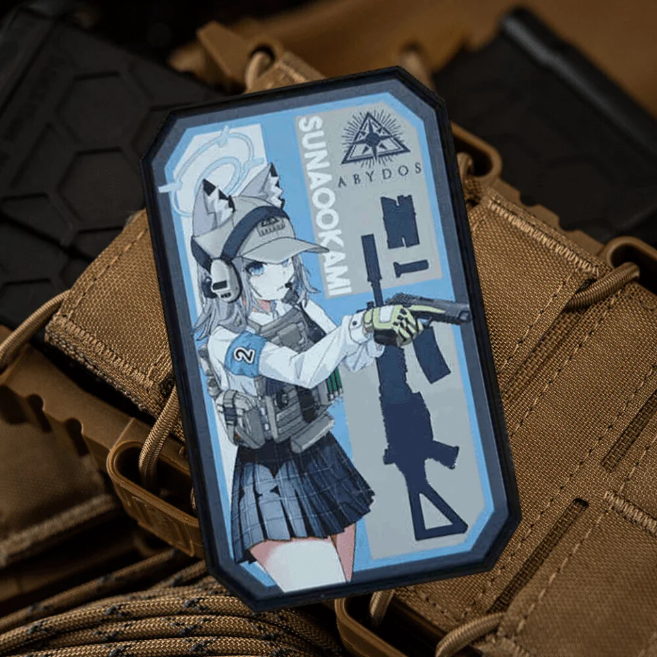 Parche táctico de archivo azul, insignia de moral de chica de pistola militar, brazalete Shiroko, parches de gancho y bucle impresos, pegatinas para ropa y mochila - imagen 2