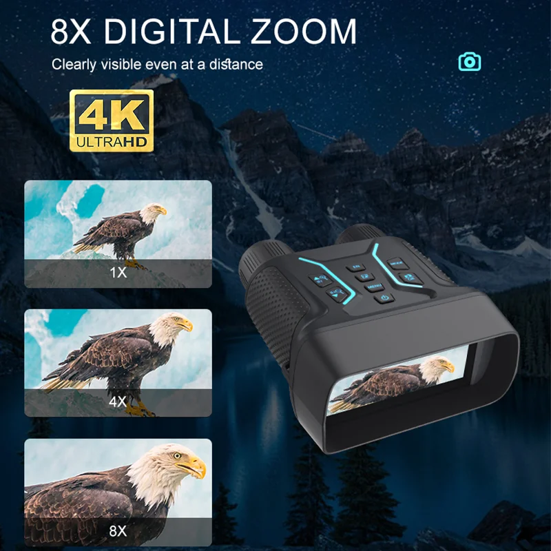 Binoculares de visión nocturna 4K, telescopio de caza infrarrojo con Zoom 8X, equipo de Camping, gafas de visión nocturna de 350m-400m para viajes - imagen 3