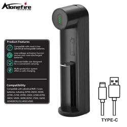 Alonefire-cargador USB C1, linterna recargable de 3,7 V, linterna frontal, cargador de batería de iones de litio para 18650/16340/14500/21700/10440
