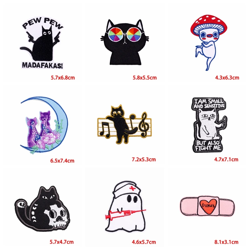 Parche bordado de dibujos animados para planchar en la ropa, pegatinas para planchar con animales y gatos, 10 unids/lote - imagen 5