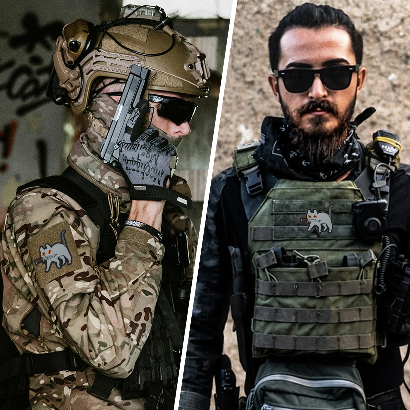 Parche de Velcros Meme de gato con cuchillo gris, insignia bordada con cierre de gancho y bucle divertido para mochila táctica Molle, chaqueta y gorras - imagen 5