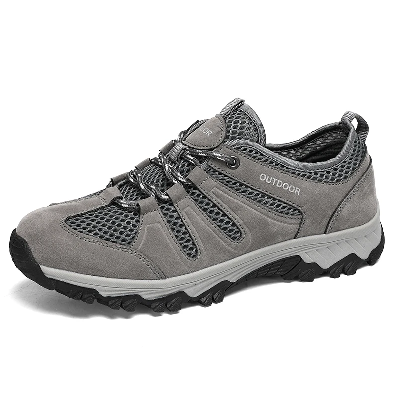 HIKEUP Zapatos de senderismo al aire libre transpirables para hombres - Zapatillas de deporte antideslizantes de gran tamaño para correr, caminar y montañismo - imagen 2