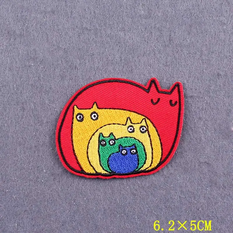 Parche de gato bordado para planchar en la ropa, parches de lazo de gancho a rayas, insignias de ropa en mochila, cosas de dibujos animados - imagen 2
