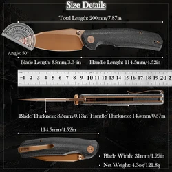 Cuchillo EDC TRIVISA Hornet-BM de Micarta para camping y pesca