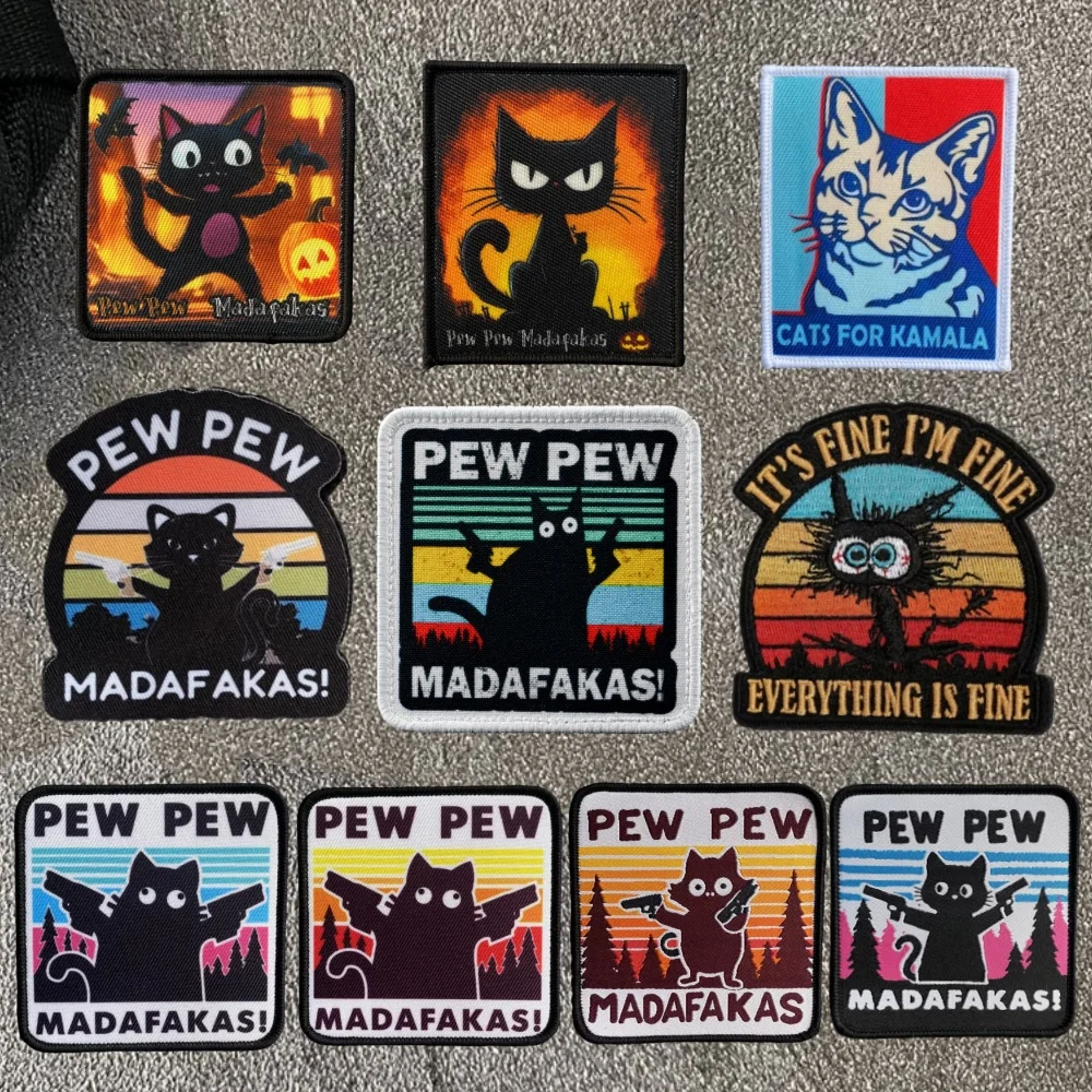 Parches de insignia de moral táctica de Halloween, PEW Madafakas, I'm Fine bordada Hoo & Loop, brazalete militar, pegatina impresa, mochila