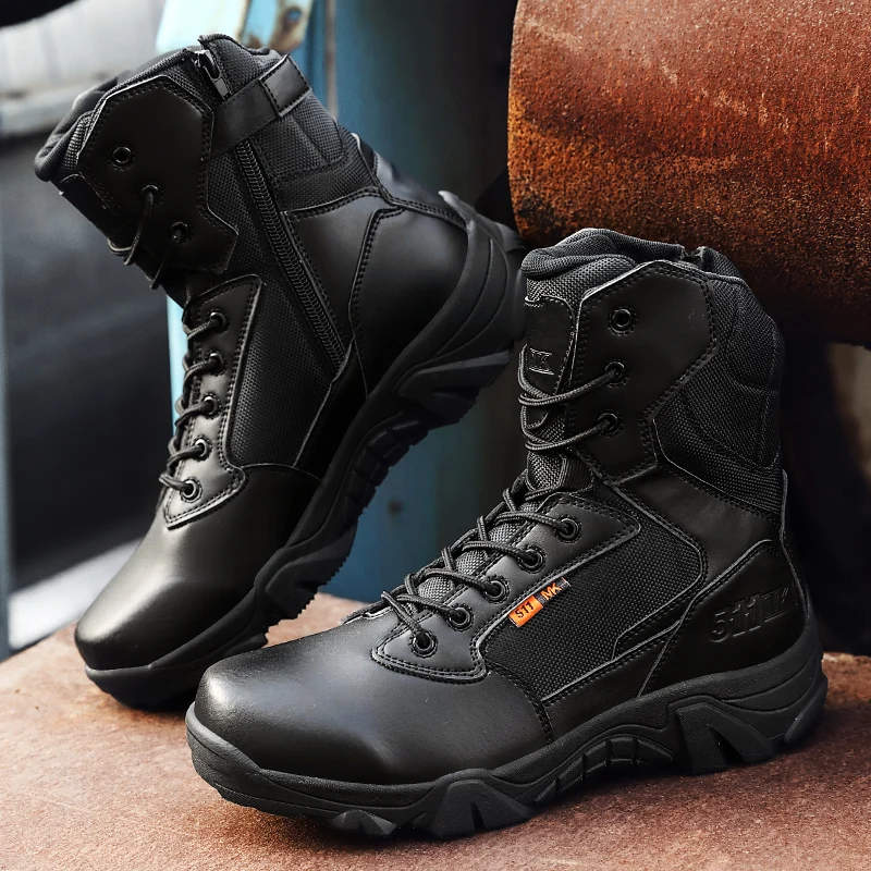 HIKEUP-Botas de combate para hombre, zapatos de montañismo, botas de entrenamiento de campo al aire libre, militares, Camping, impermeables, alta calidad - imagen 4