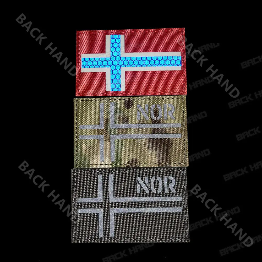 NOR-pegatina mágica reflectante infrarroja bordada de Noruega, paquete de bandera que brilla en la oscuridad, insignia de moral táctica, parches militares - imagen 3