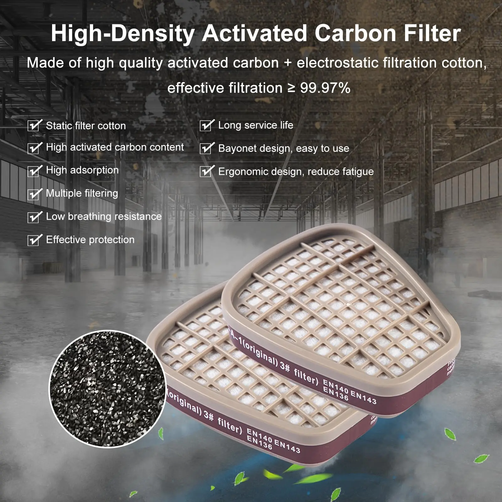 Cartuchos filtro carbón activado orgánico para respirador máscara antigás - imagen 4