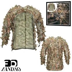 Traje de camuflaje de malla de camuflaje de hoja, ropa de caza en la jungla con capa, monos de caza Airsoft ligeros y transpirables y respetuosos con la piel