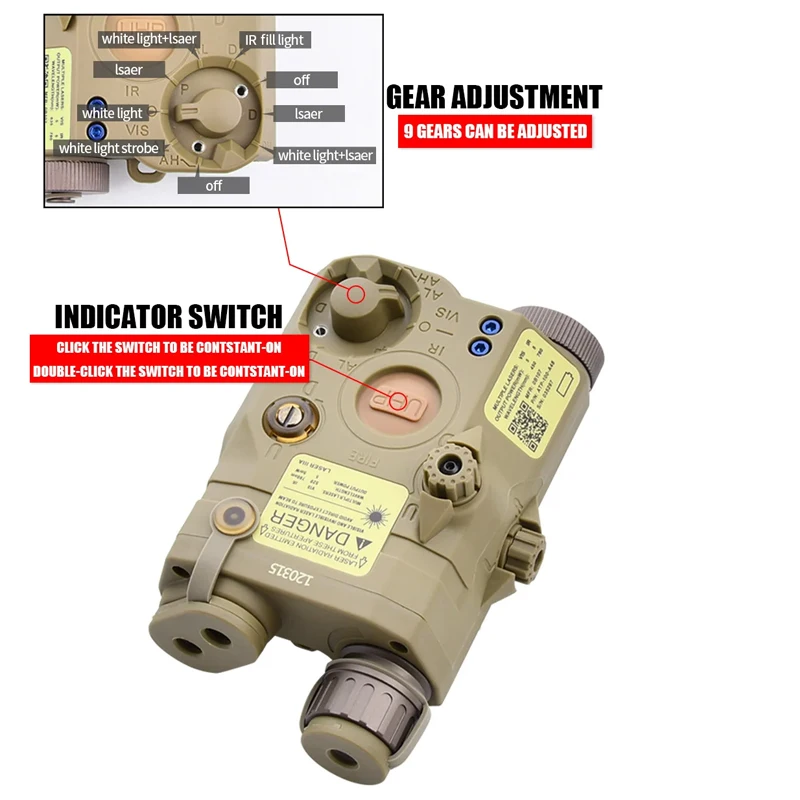 Equipo táctico PEQ15 WADSN puntero láser de caza de punto rojo versión roja verde azul LED blanco láser Airsoft Surefir Accessoire - imagen 5