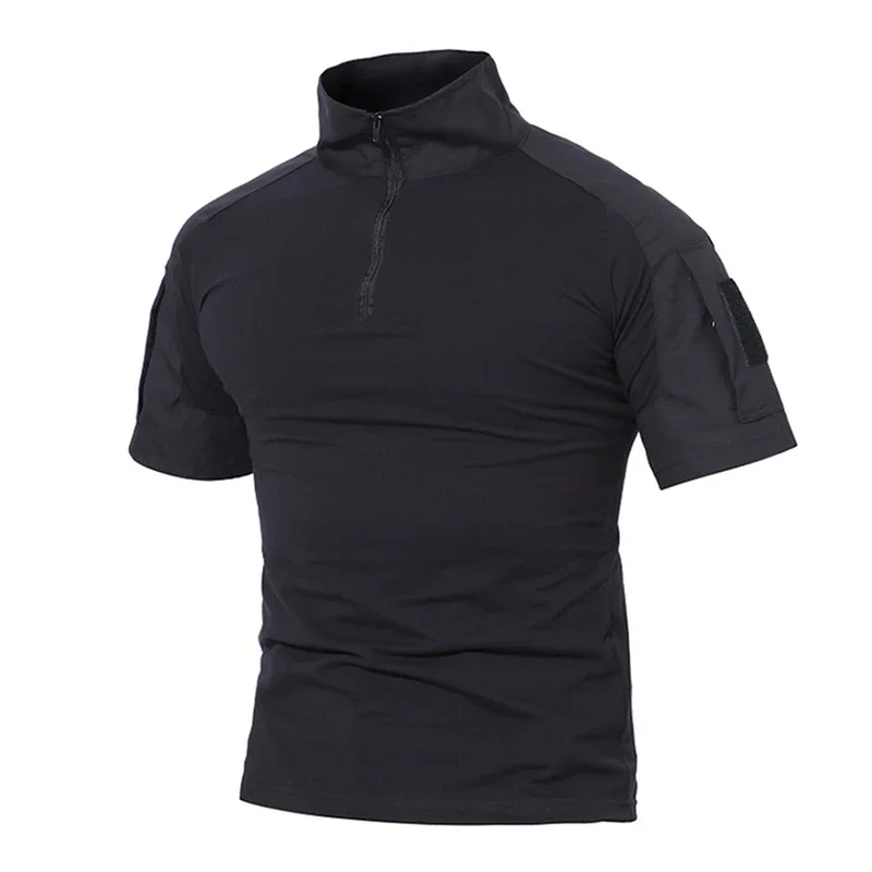 Camisa táctica de manga corta de verano para hombre, camisa de combate con cremallera de algodón para senderismo, camisetas Airsoft de camuflaje, camiseta de escalada CP para hombre - imagen 3