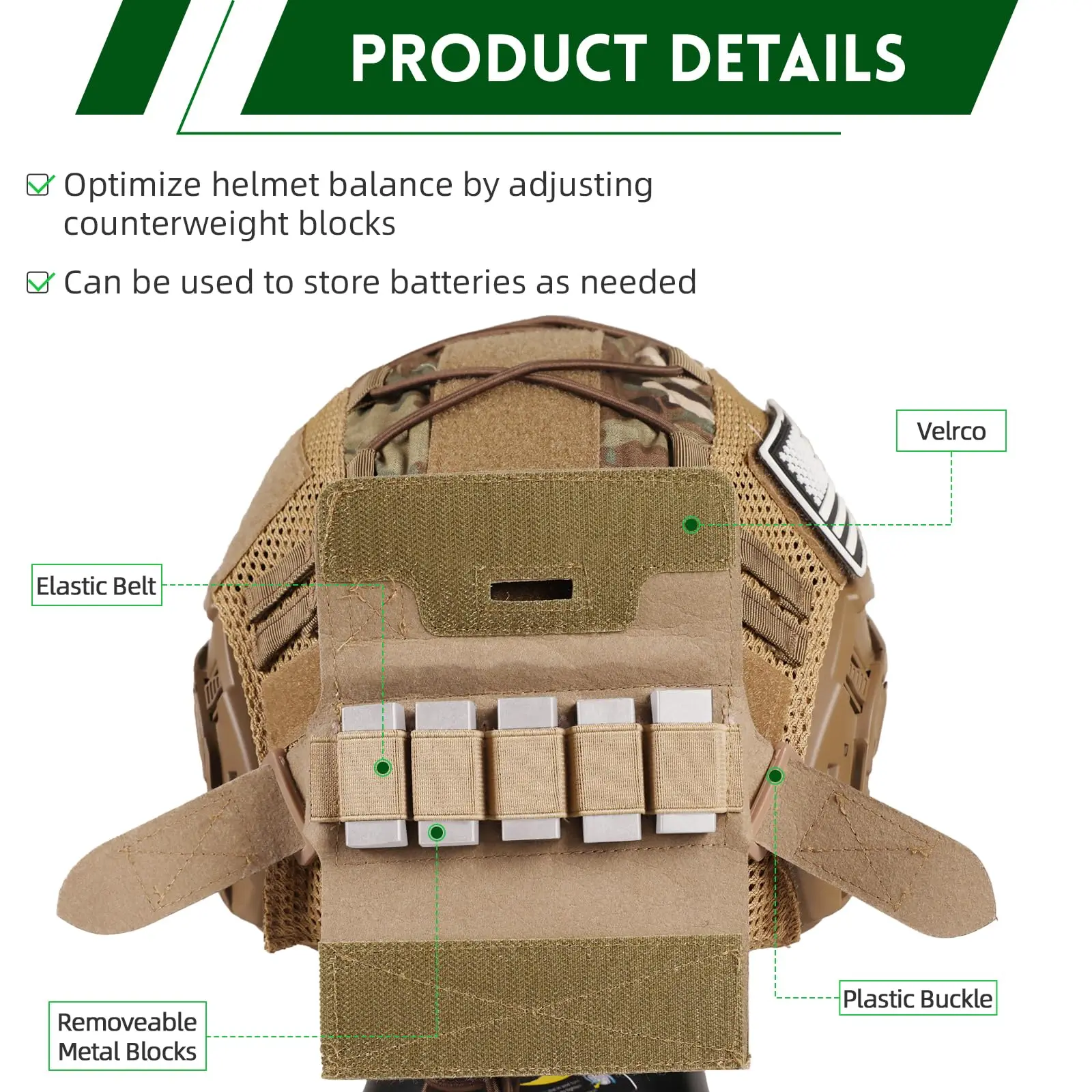 Set casco táctico ajustable con bolsa contrapeso y funda Airsoft - imagen 5