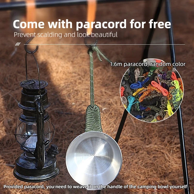 Vajilla portátil de acero inoxidable para acampar al aire libre, cuenco Syrah, Picnic, barbacoa, utensilios de cocina con mango antiquemaduras, 450/600ML - imagen 2